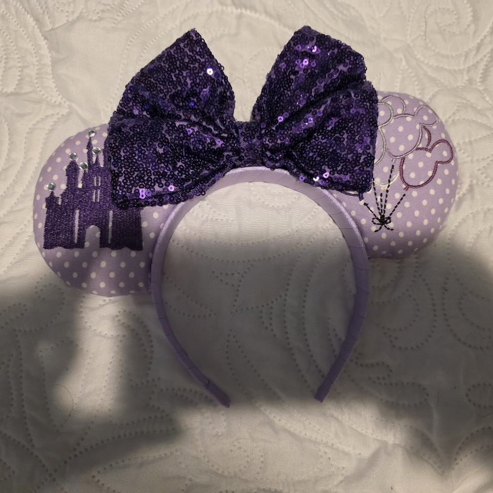 Never Worn Purple Polka Dot Embroidered Minnie Ears